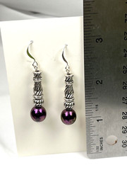 Handmade Purple Opalescent Glass Earrings, Silver Plated Hooks