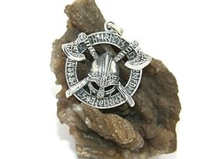 Hand Made in USA Nordic Viking Runes.925 Silver Axes Mask Irish Knot Pendant