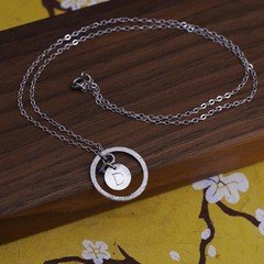 18″, Sterling silver necklace, 925 flatten circle chain w/ round tag pendant D