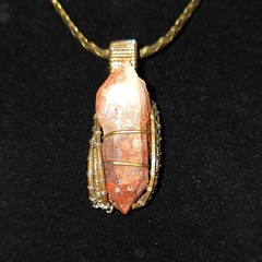 Handcrafted Wire Wrapped Hematite Quartz Pendant Gold Tone Brass and .925 silver