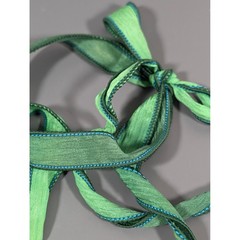 Faux Malachite Pendant Necklace Green Tassel Ribbon Tie Adjustable