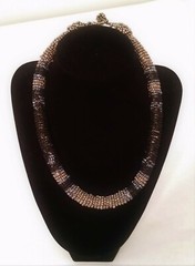 Handmade Necklace GLASS BEADS BLACK PEWTER HEMATITE Tone Boho Choker 18 inch