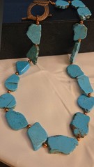 Handcrafted Beaded Necklace Turquoise Blue Copper Stone Toggle 30in HEAVY