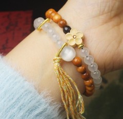 6mm Sandalwood and White Bead Buddhist Prayer Bead Bracelet for Women