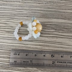 Handcrafted Beaded Flower Ring White Yellow Light Blue Glass Size 5
