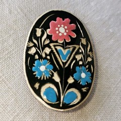 Handcrafted Silver Plated Cut Copper Hand Engraved Oval Floral Pin By Tony #T1