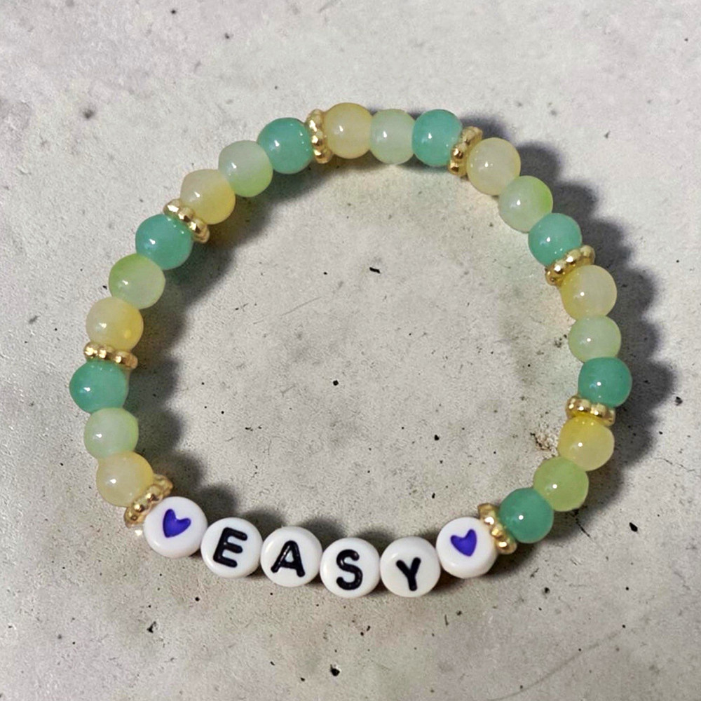 Midnight till morning Beaded Bracelet w/ Heart & «EASY» Letter Beads