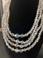 Extravagant Four Strand Glass Crystal Bead Necklace Hook Closure