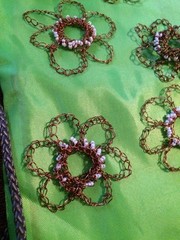 Crocheted Flowers With Beads. handmade With Recycled Copper Wire-9 In All