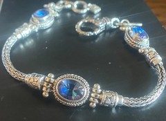 Sarda,Bali Made, 3 Stone“Sheer Luck”Topaz & SterlingChain Bracelet Szs 6.0 & 6.5