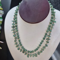Lot 4 Green Stone & Shell Necklaces Malakite, Jadeite, Aventurine, Abalone 16-18