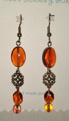 Victorian Style Amber Earrings, Dangle, Radiant soft color, Fall colors.