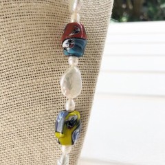 NWT Genuine Czech Lampwork Glass & Pearls Beaded Necklace Faces