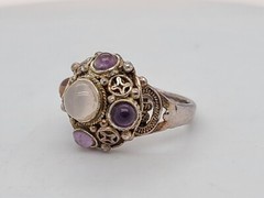 VTG 925 Two-Tone Sterling Silver Genuine Amethyst Stone Ring sz 6.5 (5.5gr)