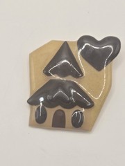 A lovely House Pin BY Lucinda in cream brown black 2 in. 1990s
