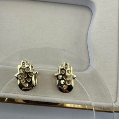 14k Gold plated Hamsa Hand earrings with clear stones