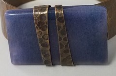 SIGNED JAN MICHAELS SAN FRANCISCO CUFF BRONZE COPPER HAMMERED BRACELET STONE