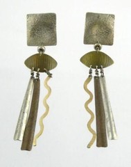 Vintage Sterling Silver Artisan Mixed Metals Steampunk Brutalist Earrings 11.2g
