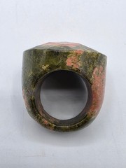 Hand Made Polished Faceted One Piece Bold Unakite Natural Stone Ring