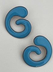Handmade Suzan Enamel Pierced Earrings Modern Artisan Design Turquoise Enameled