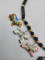 Flying Colors Ceramic Carousel Animals Necklace Horse Lion Zebra Pig 20″