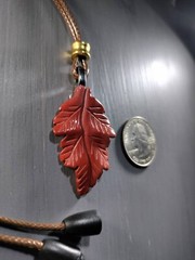 TrailerSpark Red Jasper Carved Leaf Pendant Necklace 18in Waxed Cord Break Away
