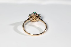 Black Opal, Tsavorite Diamond Floral Engagement Ring in 14K Gold