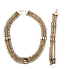 Women’s Multistrand Bracelet & Necklace Gift Set Metal Mesh Gold Silver Colors