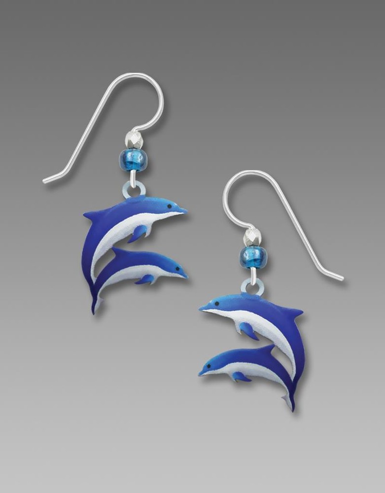Sienna Sky Earrings Sterling Silver Hook Blue and White Dolphins Handmade