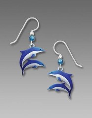 Sienna Sky Earrings Sterling Silver Hook Blue and White Dolphins Handmade