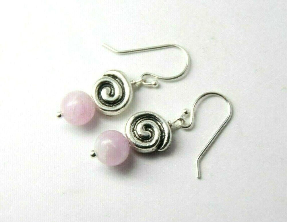 Kunzite Light Purple 7mm Ball Gemstone .925 Silver Earrings Spiral Design 1 1/8″