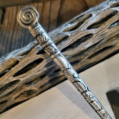 Tribal Carved Swirls India Antique Sterling Silver Plated Brass 6″ Hair Stick