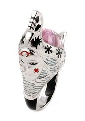 ALAN K. EXQUISITE COLLECTION FACETED PINK MURANO GLASS GONDOLA SHAPE SILVER RING