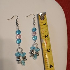 3.5″ Silver Seaside Boho Fairy Faceted Beaded Dangles Acrylic/Glass Fish Hooks