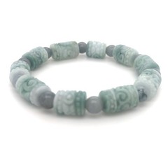 Green Hand Carved Jadeite Barrel Adjustable Bracelet Type A with 翡翠缅紫绿