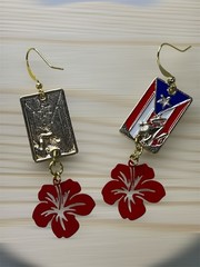 Puerto Rico Flag Hibiscus Flower Dangle Earrings | Boricua Jewelry Gift for Her