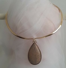Studio Barse Bronze Jasper Gemstone Teardrop Pendant Collar Necklace Thailand
