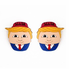Wooden Stud Earrings Trump 2024 MAGA Handmade, Lightweight Patriotic Accessories