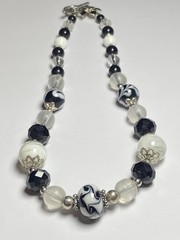 Artisan Handcrafted Art Deco Lampwork Glass Jewelry Black & White Necklace #2