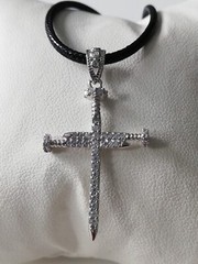 .970 Solid Silver Nail Cross Pendant With Cubic Circonia New