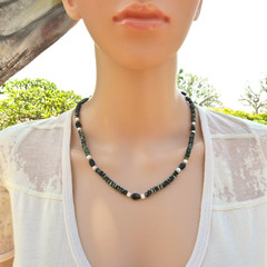 19 1/2″ Handmade Hand Knotted Multi Gemstone Seraphinite Necklace, Adjustable