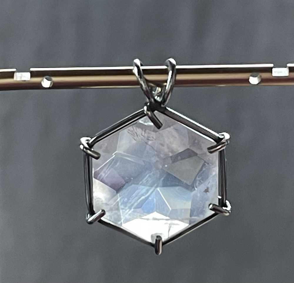 Clear Quartz Flower of Life Pendant 12 Point Star Sterling Silver Frame Setting