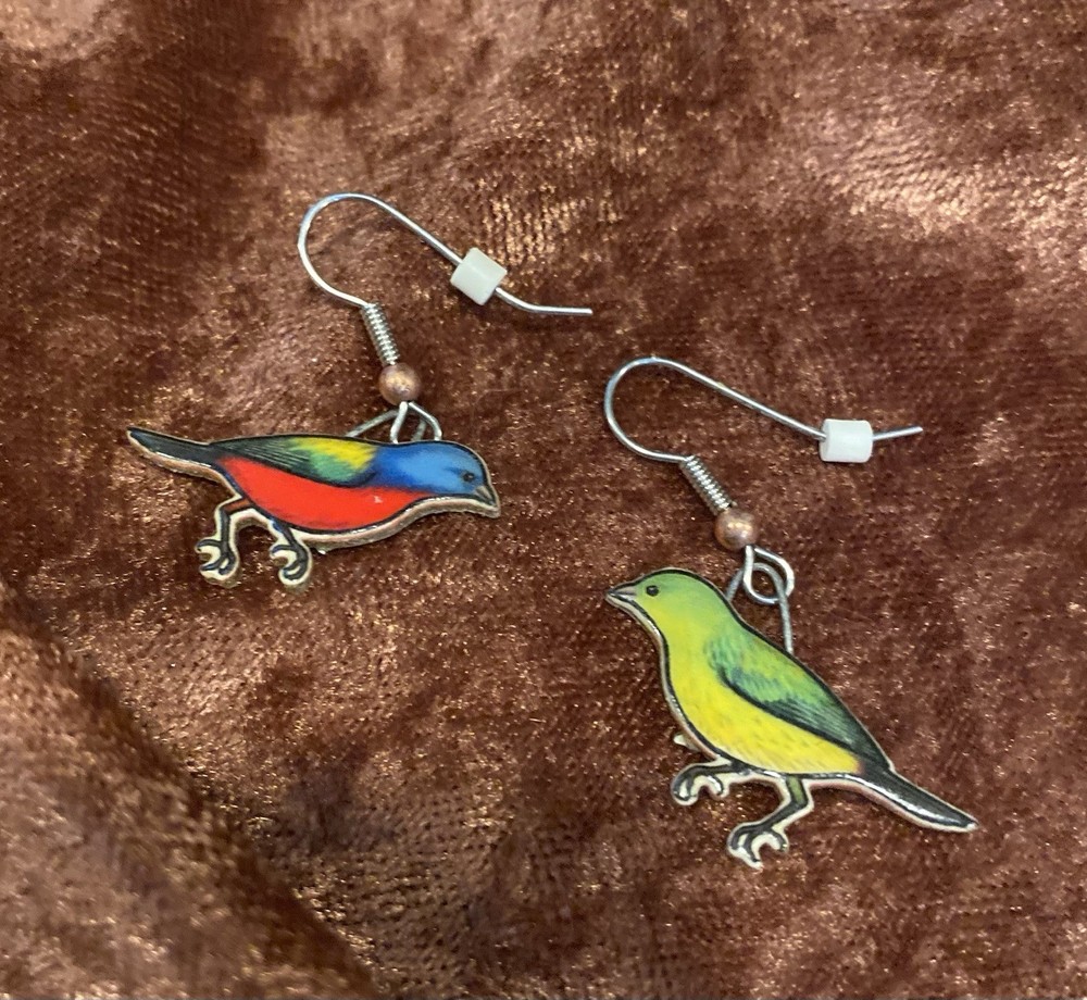 Artisan Handcrafted Colorful Songbird Dangle Drop French Wire Earrings NEW