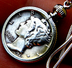Necklace Pendant Vintage authentic silver 1941 Mercury dime coin nice gift