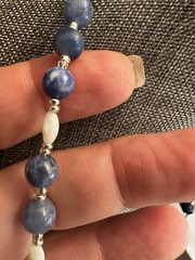 Blue Sodalite and White Mother Of Pearl Beaded Women’s Necklace