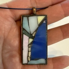 Glass Pendant Fused Glass Blue Art Deco Stau Boho