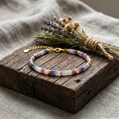 Natural Rainbow Fluorite Heishi Beaded Bracelet Gold Tone Heart Chakra