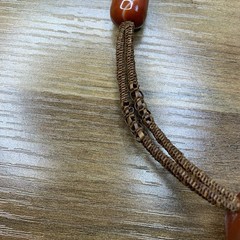 Natural Carnelian Agate Round Pendant Woven Cord Necklace With Barrel Beads