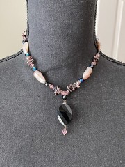 REDUCED Keshi pearls and crystal beads black pendant Necklace