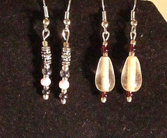 Two Pair Red/White & Pink/Black Beaded Silver Plated Pierced Earrings (#217) NEW